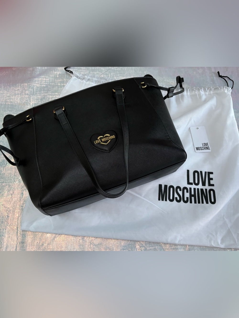 Love Moschino Black Tote with Gold Heart Logo
